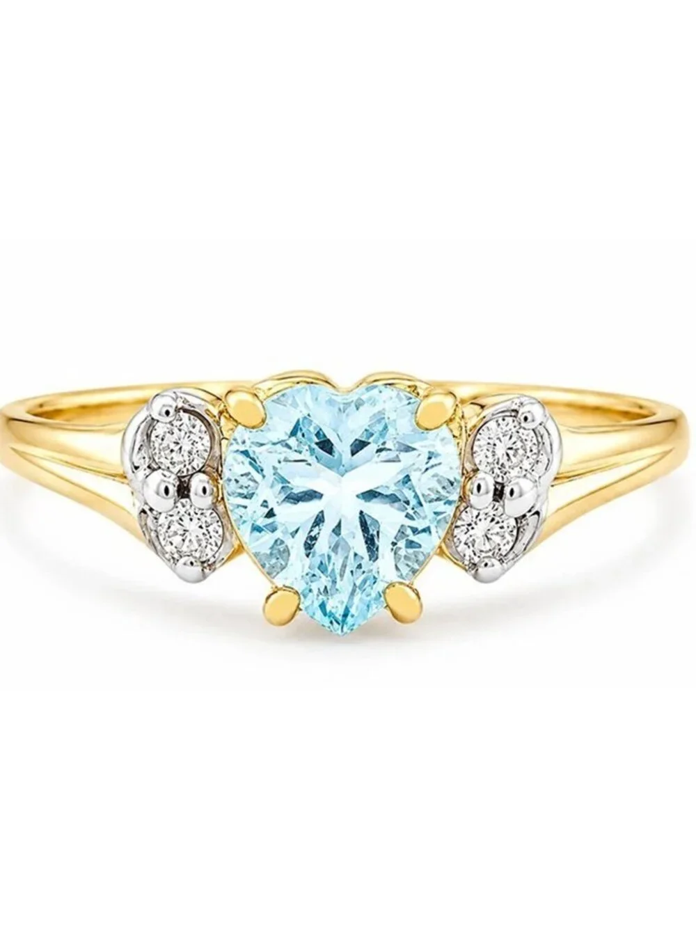 Genuine 0.78 Cts Aquamarine & Diamond Ring 14k Yellow Gold